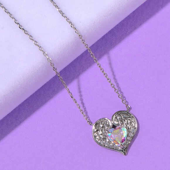 Angel Wing Necklace with Pink Aurora Borealis Heart - Charmed Aroma Snow Angels - Picture 3 of 4